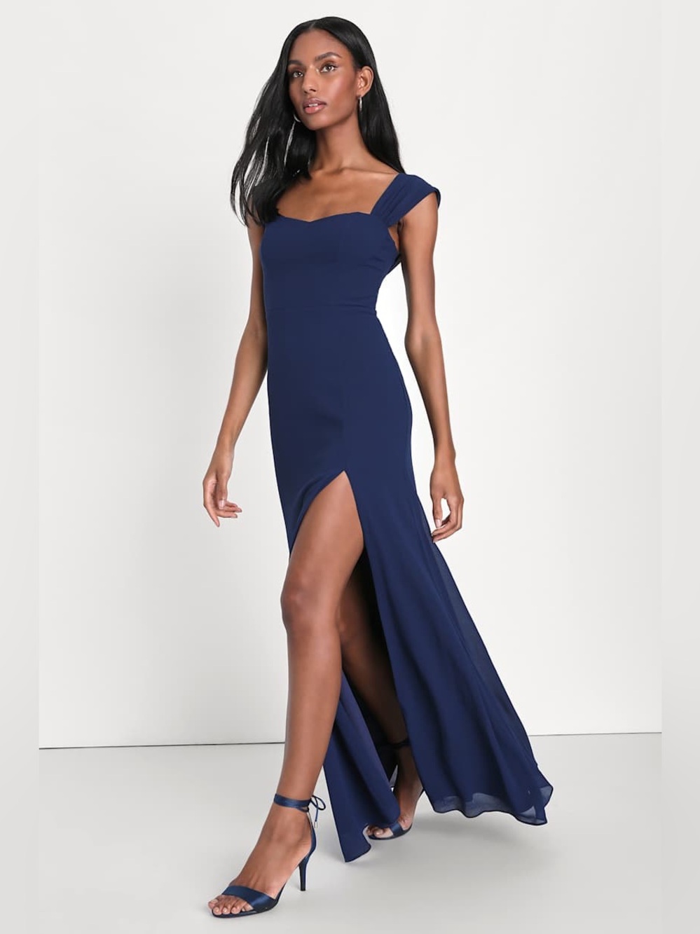NWT Lulus Magical Magnetism Navy Blue Off-the-Shoulder Maxi Dress Size Large